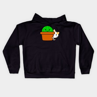 Cute Kawaii cat peeking out behind cactus Kids Hoodie